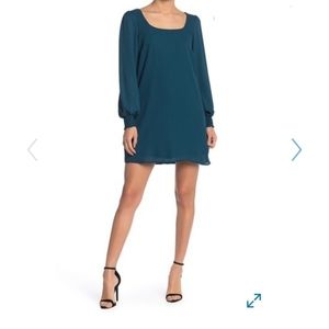 KENEDIK Back Smocked Wrist Shift  dark teal Dress Large